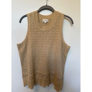Wonderly Women's Tan Crochet Knit Sleeveless Sweater Vest Top L runs small